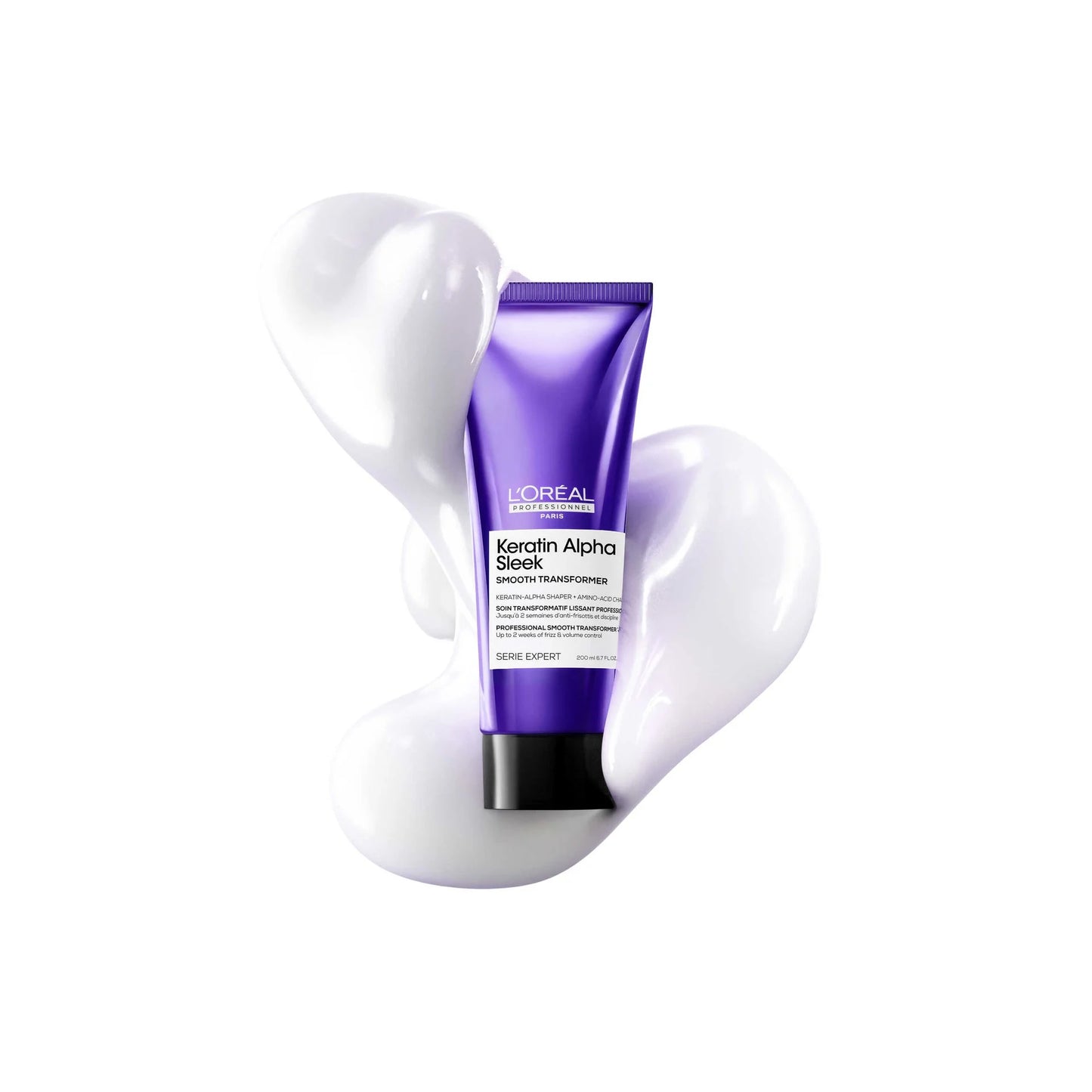 Keratin Alpha Sleek Smooth Transformer for long-lasting smoothness, frizz & volume control.
